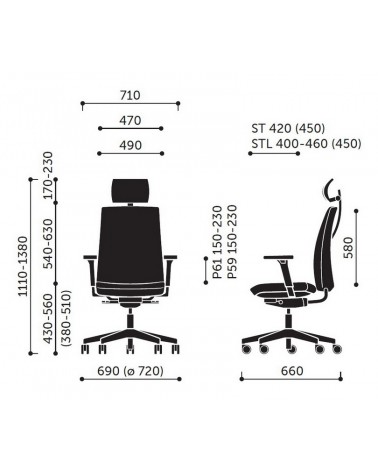 Wymiary krzesła Motto 11ST/STL