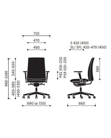 Wymiary krzesła Motto 10S/SL/SFL