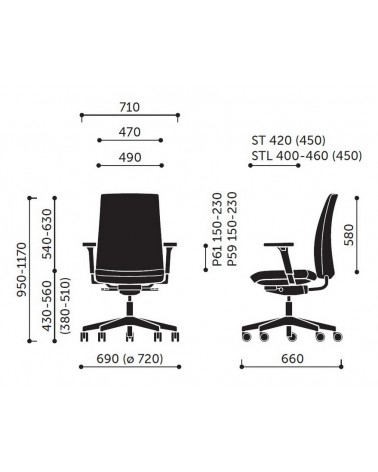 Wymiary krzesła Motto 10ST/STL