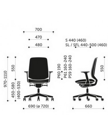 Wymiary krzesła Lightup 230S/SL/SFL