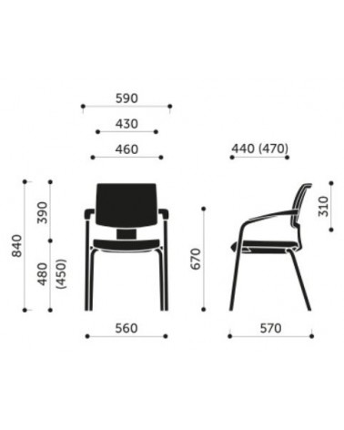 Wymiary Krzesła Xenon Net 20H bez podłokietnikami